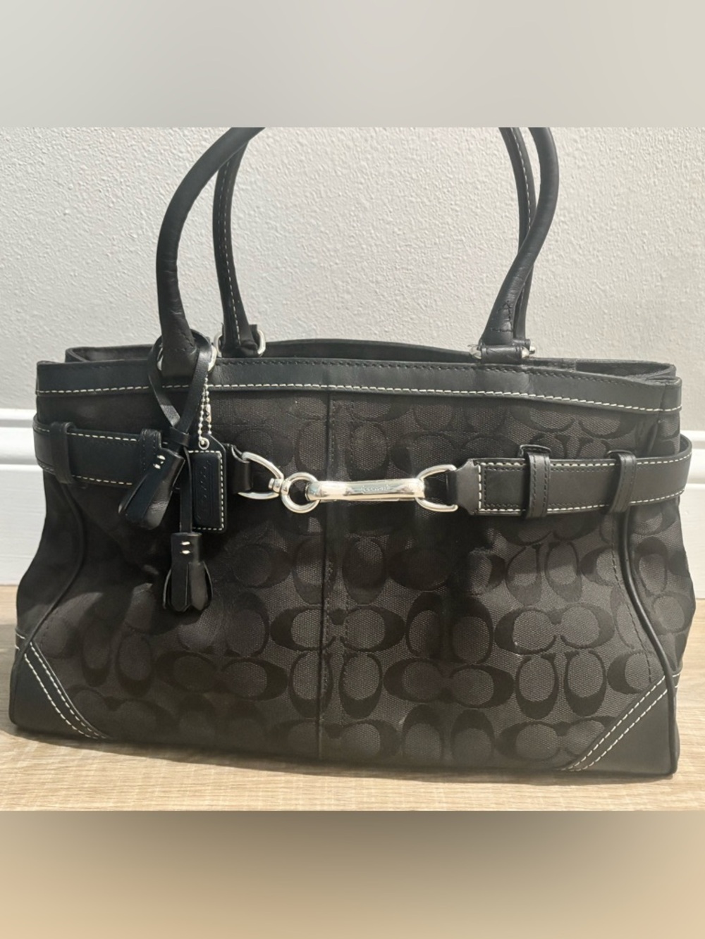 Coach Black Signature Canvas Tote with Silver Accent - Picture 2 of 11
